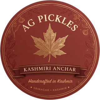AG Pickles badge: Kashmiri Anchar, Handcrafted in Kashmir